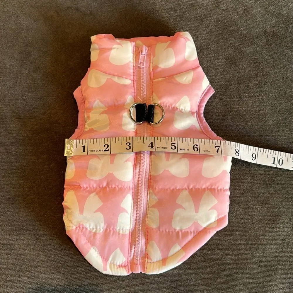 Dog Coat Jacket No-Pull Harness Pink Bow Design Zip Closure D-Rings Size S NWOT